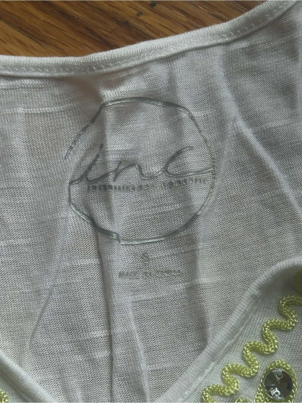 Women’s White INC Embroidered Tunic Top with Lime Accents